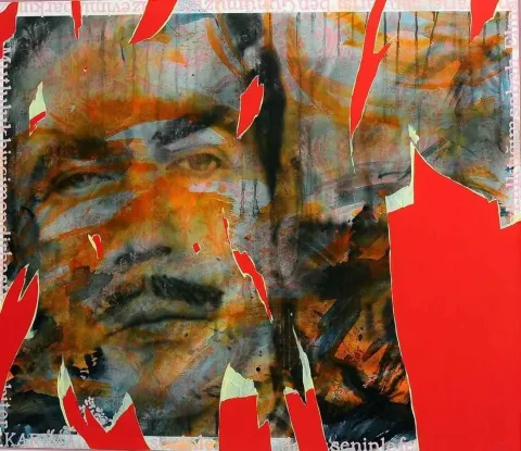 "isimsiz" eseri GÜLVELİ KAYA tarafından 2010 yılında 120x150 cm ölçülerinde Tuval üzeri akrilik boya tekniği ile yapılmıştır.