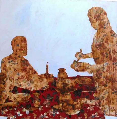 "isimsiz" eseri GÜLVELİ KAYA tarafından 2012 yılında 150x150 cm ölçülerinde Tuval üzeri akrilik boya tekniği ile yapılmıştır.