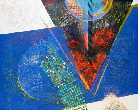 "isimsiz" eseri ENGİN KORKMAZ tarafından 2012 yılında 105x135 cm ölçülerinde Tuval üzeri akrilik boya tekniği ile yapılmıştır.