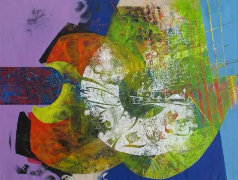 "isimsiz" eseri ENGİN KORKMAZ tarafından 2014 yılında 90x120 cm ölçülerinde Tuval üzeri akrilik boya tekniği ile yapılmıştır.