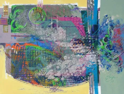 "isimsiz" eseri ENGİN KORKMAZ tarafından 2014 yılında 90x120 cm ölçülerinde Tuval üzeri akrilik boya tekniği ile yapılmıştır.