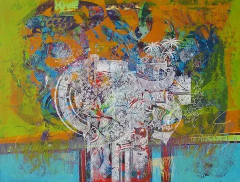"isimsiz" eseri ENGİN KORKMAZ tarafından 2014 yılında 90x120 cm ölçülerinde Tuval üzeri akrilik boya tekniği ile yapılmıştır.