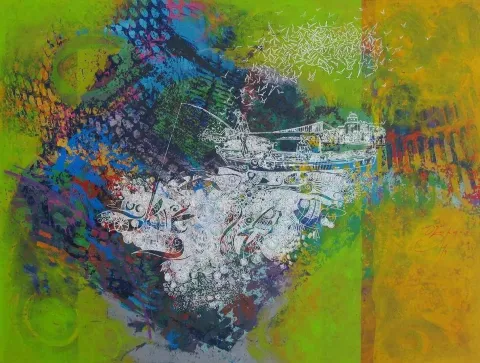 "isimsiz" eseri ENGİN KORKMAZ tarafından 2014 yılında 90x120 cm ölçülerinde Tuval üzeri akrilik boya tekniği ile yapılmıştır.