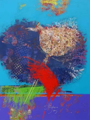 "isimsiz" eseri ENGİN KORKMAZ tarafından 2013 yılında 105x135 cm ölçülerinde Tuval üzeri akrilik boya tekniği ile yapılmıştır.