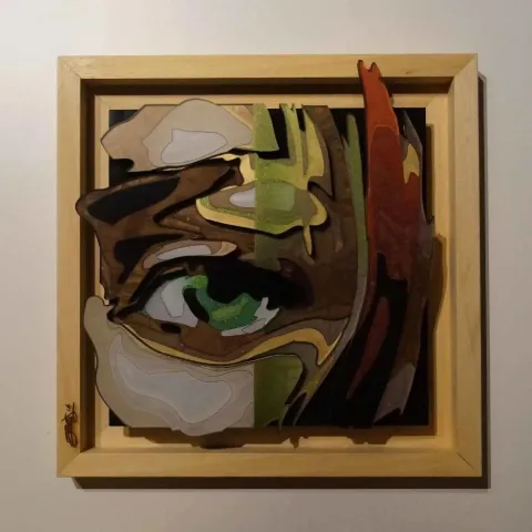 Bu eser EMRE LÜLE tarafından 2014 yılında 20x20 cm ölçülerinde Pleksi tekniği ile yapılmıştır.