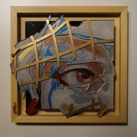 Bu eser EMRE LÜLE tarafından 2014 yılında 20x20 cm ölçülerinde Pleksi tekniği ile yapılmıştır.