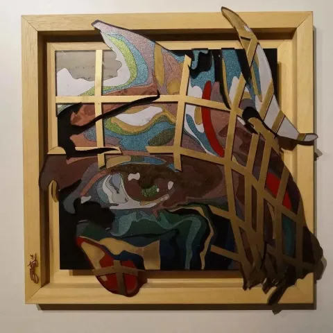 Bu eser EMRE LÜLE tarafından 2014 yılında 20x20 cm ölçülerinde Pleksi tekniği ile yapılmıştır.