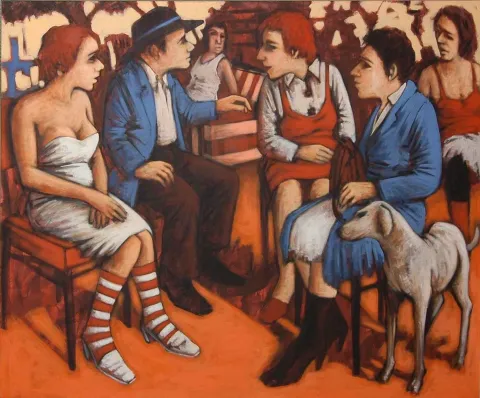 "isimsiz" eseri ORHAN UMUT tarafından 2010 yılında 140x150 cm ölçülerinde Tuval üzeri akrilik boya tekniği ile yapılmıştır.