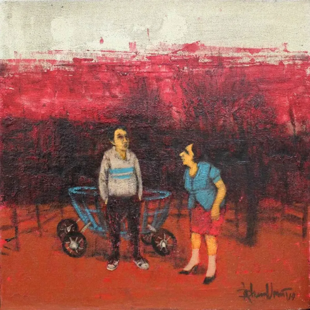 ORHAN UMUT — “isimsiz”, 2014 "isimsiz" eseri ORHAN UMUT tarafından 2014 yılında 30x30 cm ölçülerinde Tuval üzeri akrilik boya tekniği ile yapılmıştır.