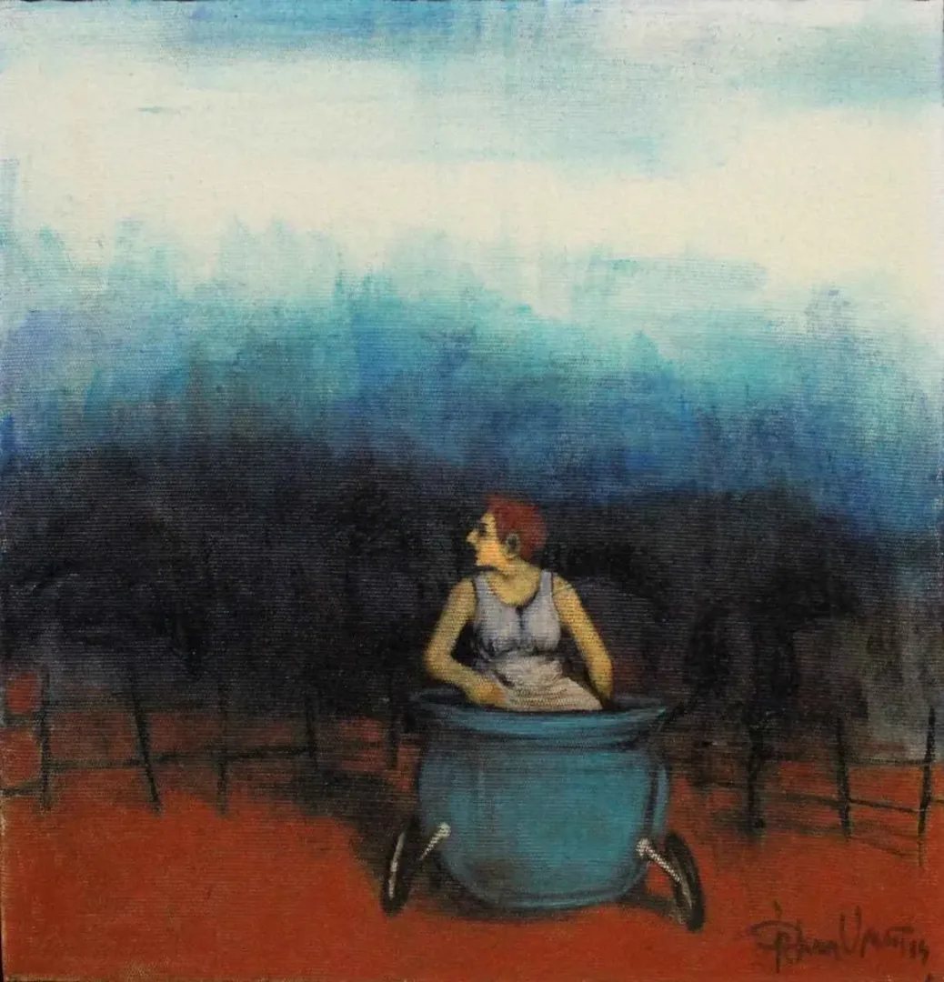ORHAN UMUT — “isimsiz”, 2014 "isimsiz" eseri ORHAN UMUT tarafından 2014 yılında 30x30 cm ölçülerinde Tuval üzeri akrilik boya tekniği ile yapılmıştır.