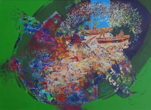 "isimsiz" eseri ENGİN KORKMAZ tarafından 2014 yılında 90x120 cm ölçülerinde Tuval üzeri akrilik boya tekniği ile yapılmıştır.