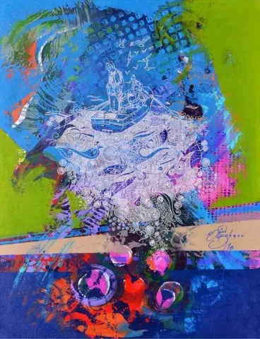 "isimsiz" eseri ENGİN KORKMAZ tarafından 2014 yılında 93x72 cm ölçülerinde Tuval üzeri akrilik boya tekniği ile yapılmıştır.