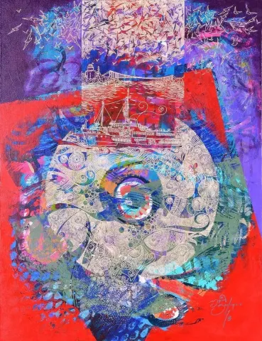 "isimsiz" eseri ENGİN KORKMAZ tarafından 2014 yılında 92x73 cm ölçülerinde Tuval üzeri akrilik boya tekniği ile yapılmıştır.