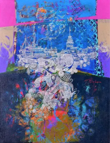 "isimsiz" eseri ENGİN KORKMAZ tarafından 2014 yılında 92x73 cm ölçülerinde Tuval üzeri akrilik boya tekniği ile yapılmıştır.
