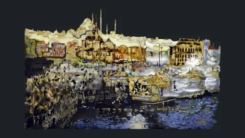 "Eminönü" eseri EMRE LÜLE tarafından 2015 yılında 90x150 cm ölçülerinde Pleksiglas+Ahşap tekniği ile yapılmıştır.