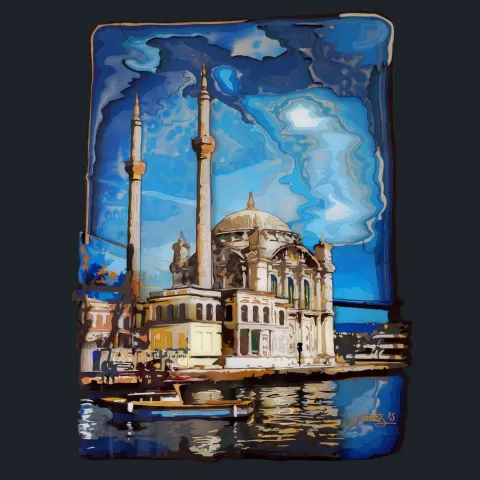 "Ortaköy" eseri EMRE LÜLE tarafından 2014 yılında 80x60 cm ölçülerinde Pleksiglas+Ahşap tekniği ile yapılmıştır.