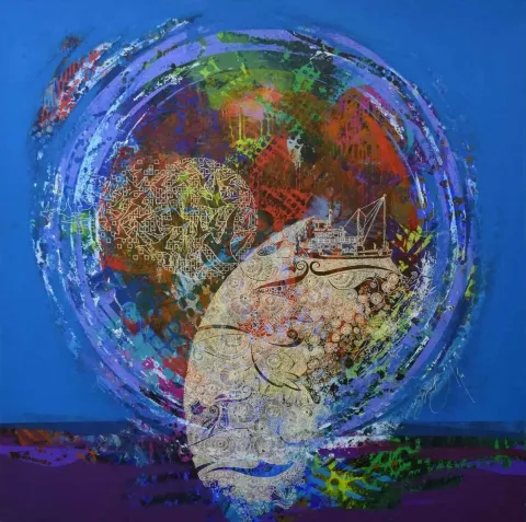 "İsimsiz" eseri ENGİN KORKMAZ tarafından 2014 yılında 115x115 cm ölçülerinde Tuval üzeri akrilik boya tekniği ile yapılmıştır.