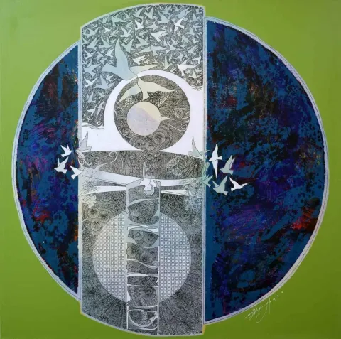 "İsimsiz" eseri ENGİN KORKMAZ tarafından 2014 yılında 115x115 cm ölçülerinde Tuval üzeri akrilik boya tekniği ile yapılmıştır.