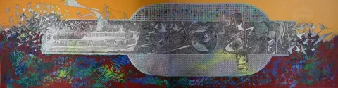 "İsimsiz" eseri ENGİN KORKMAZ tarafından 2014 yılında 56x220 cm ölçülerinde Tuval üzeri akrilik boya tekniği ile yapılmıştır.