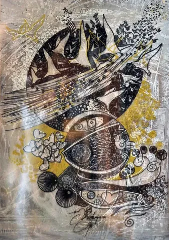 Bu eser ENGİN KORKMAZ tarafından 2015 yılında 42x30 cm ölçülerinde Desen tekniği ile yapılmıştır.