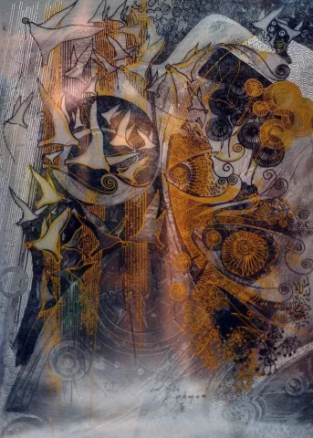 Bu eser ENGİN KORKMAZ tarafından 2015 yılında 42x30 cm ölçülerinde Desen tekniği ile yapılmıştır.