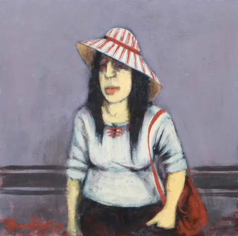 "İsimsiz" eseri ORHAN UMUT tarafından 2015 yılında 20x20 cm ölçülerinde Duralit üzeri akrilik boya tekniği ile yapılmıştır.