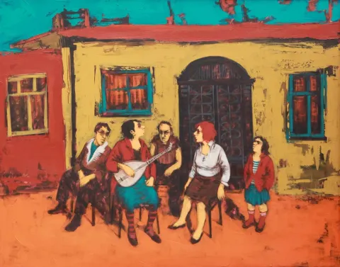 "İsimsiz" eseri ORHAN UMUT tarafından 2010 yılında 100x120 cm ölçülerinde Tuval üzeri akrilik boya tekniği ile yapılmıştır.