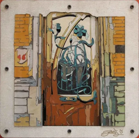 "isimsiz" eseri EMRE LÜLE tarafından 2015 yılında 25x25 cm ölçülerinde Pleksi tekniği ile yapılmıştır.