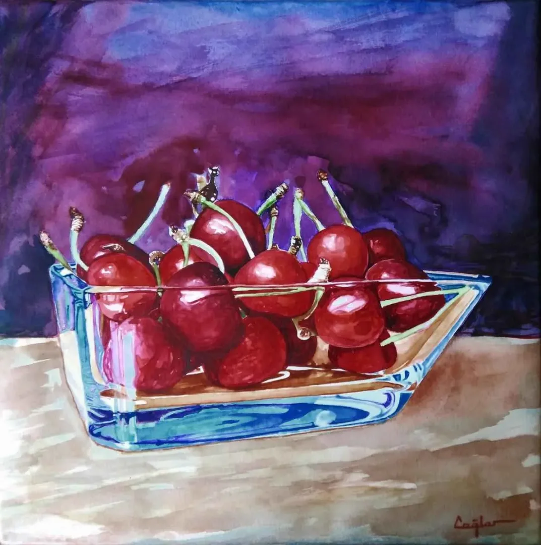 ÇAĞLAR ÖZTÜRK — “Kirazlar”, 2015 "Kirazlar" eseri ÇAĞLAR ÖZTÜRK tarafından 2015 yılında 25x25 cm ölçülerinde Kağıt üzeri sulu boya tekniği ile yapılmıştır.
