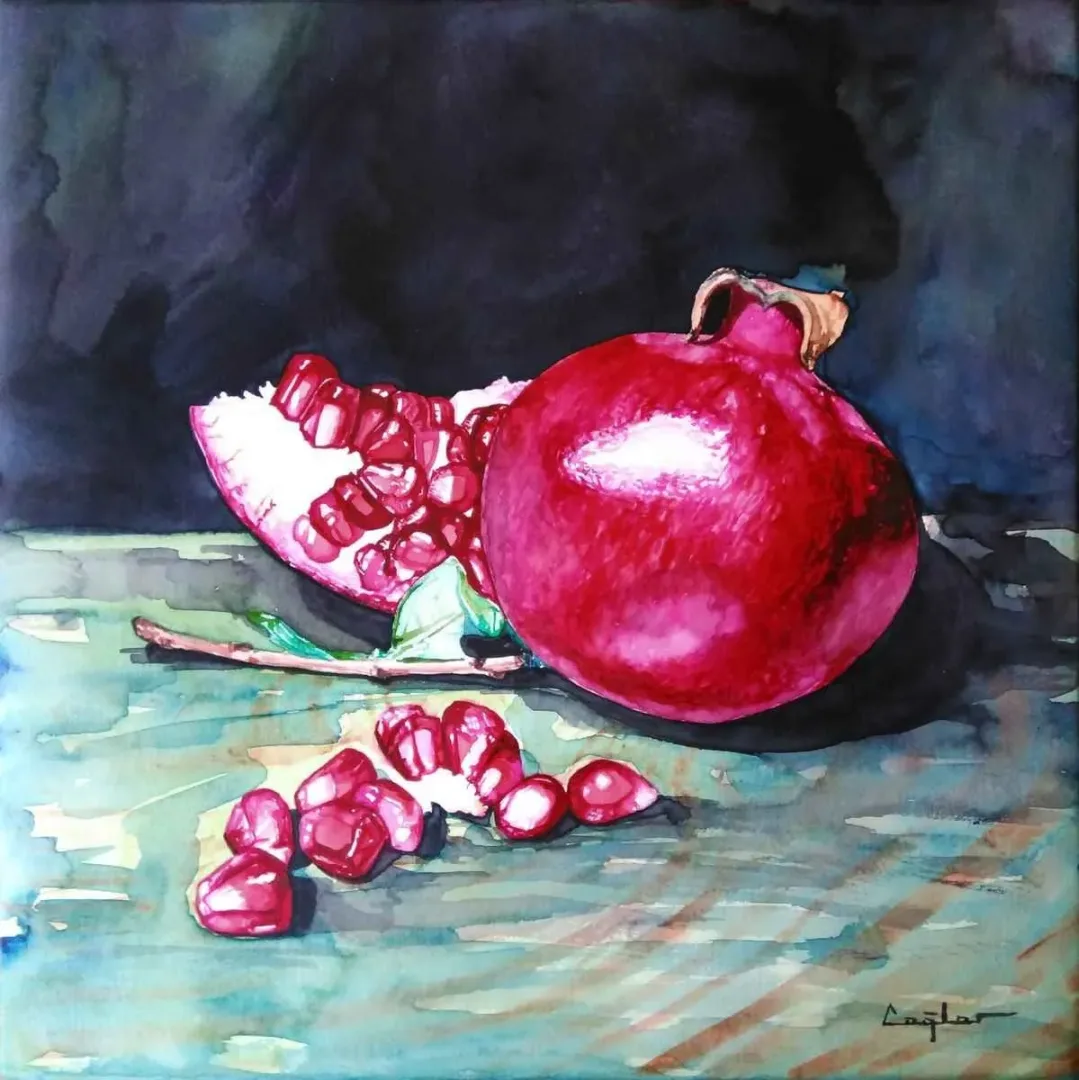 ÇAĞLAR ÖZTÜRK — “Nar”, 2015 "Nar" eseri ÇAĞLAR ÖZTÜRK tarafından 2015 yılında 25x25 cm ölçülerinde Kağıt üzeri sulu boya tekniği ile yapılmıştır.