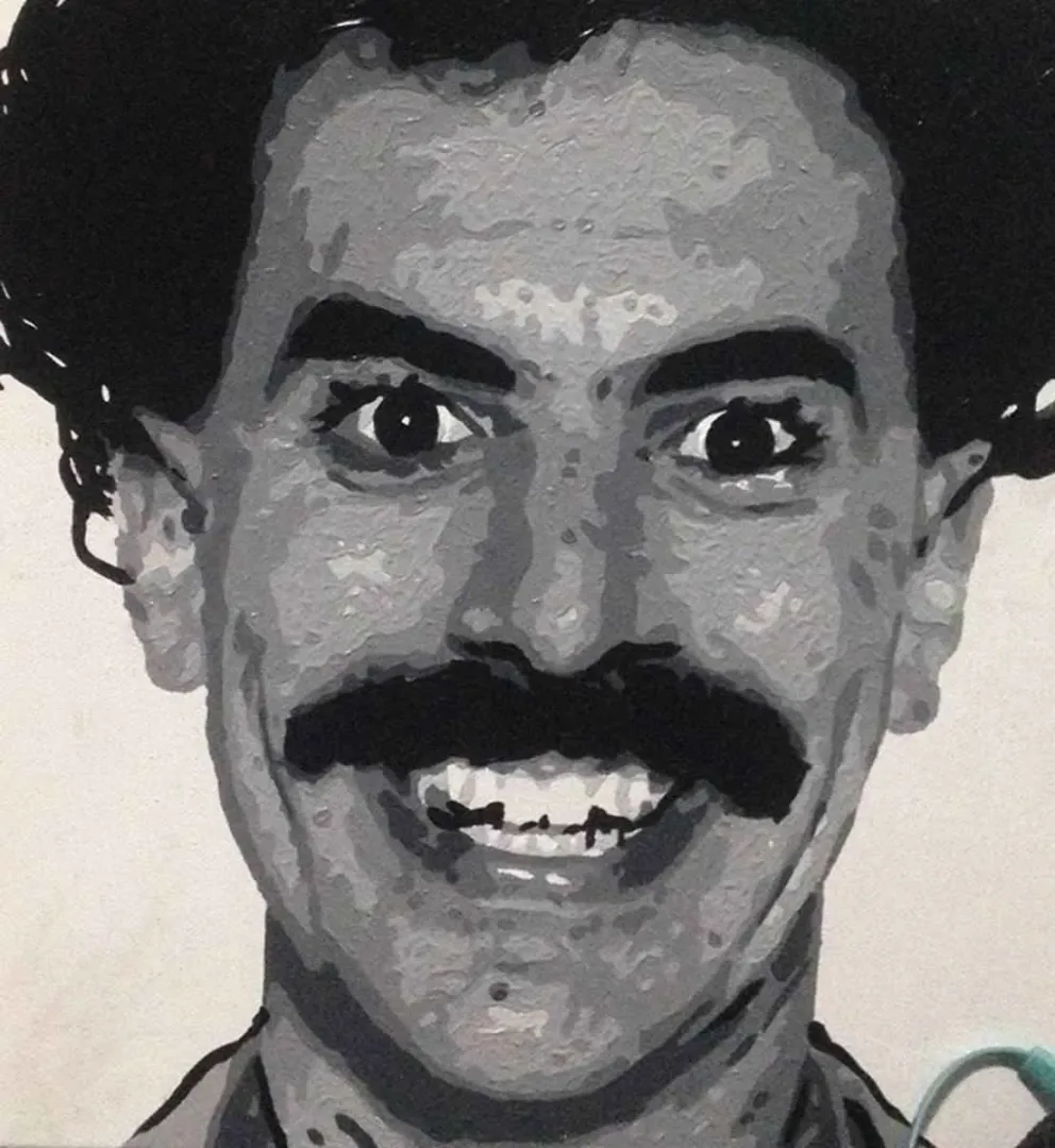 BELGİN ŞEN — “Sacha Baron Cohen”, 2015 "Sacha Baron Cohen" eseri BELGİN ŞEN tarafından 2015 yılında 25x25 cm ölçülerinde Tuval üzeri akrilik boya tekniği ile yapılmıştır.