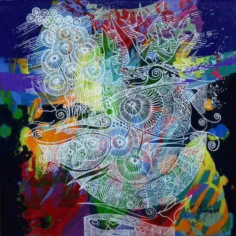 "isimsiz" eseri ENGİN KORKMAZ tarafından 2015 yılında 25x25 cm ölçülerinde Tuval üzeri akrilik boya tekniği ile yapılmıştır.