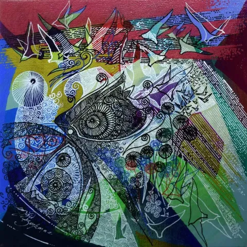 "isimsiz" eseri ENGİN KORKMAZ tarafından 2015 yılında 25x25 cm ölçülerinde Tuval üzeri akrilik boya tekniği ile yapılmıştır.