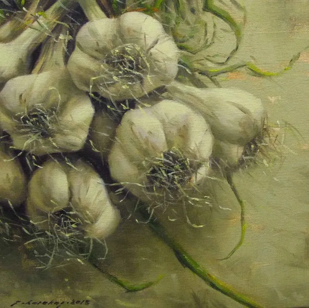 FATİH KARAKAŞ — “Sarımsak-II”, 2015 "Sarımsak-II" eseri FATİH KARAKAŞ tarafından 2015 yılında 25x25 cm ölçülerinde Tuval üzeri yağlı boya tekniği ile yapılmıştır.