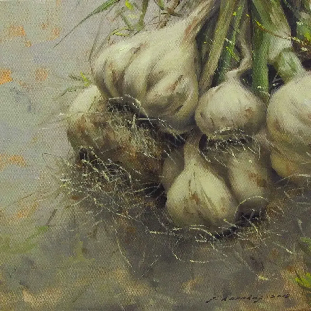 FATİH KARAKAŞ — “Sarımsak-IV”, 2015 "Sarımsak-IV" eseri FATİH KARAKAŞ tarafından 2015 yılında 25x25 cm ölçülerinde Tuval üzeri yağlı boya tekniği ile yapılmıştır.