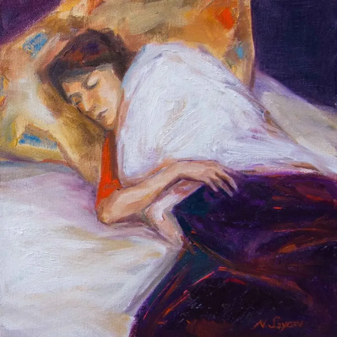 NİLAY SAYRAV — “Uyku”, 2015 "Uyku" eseri NİLAY SAYRAV tarafından 2015 yılında 25x25 cm ölçülerinde Tuval üzeri yağlı boya tekniği ile yapılmıştır.