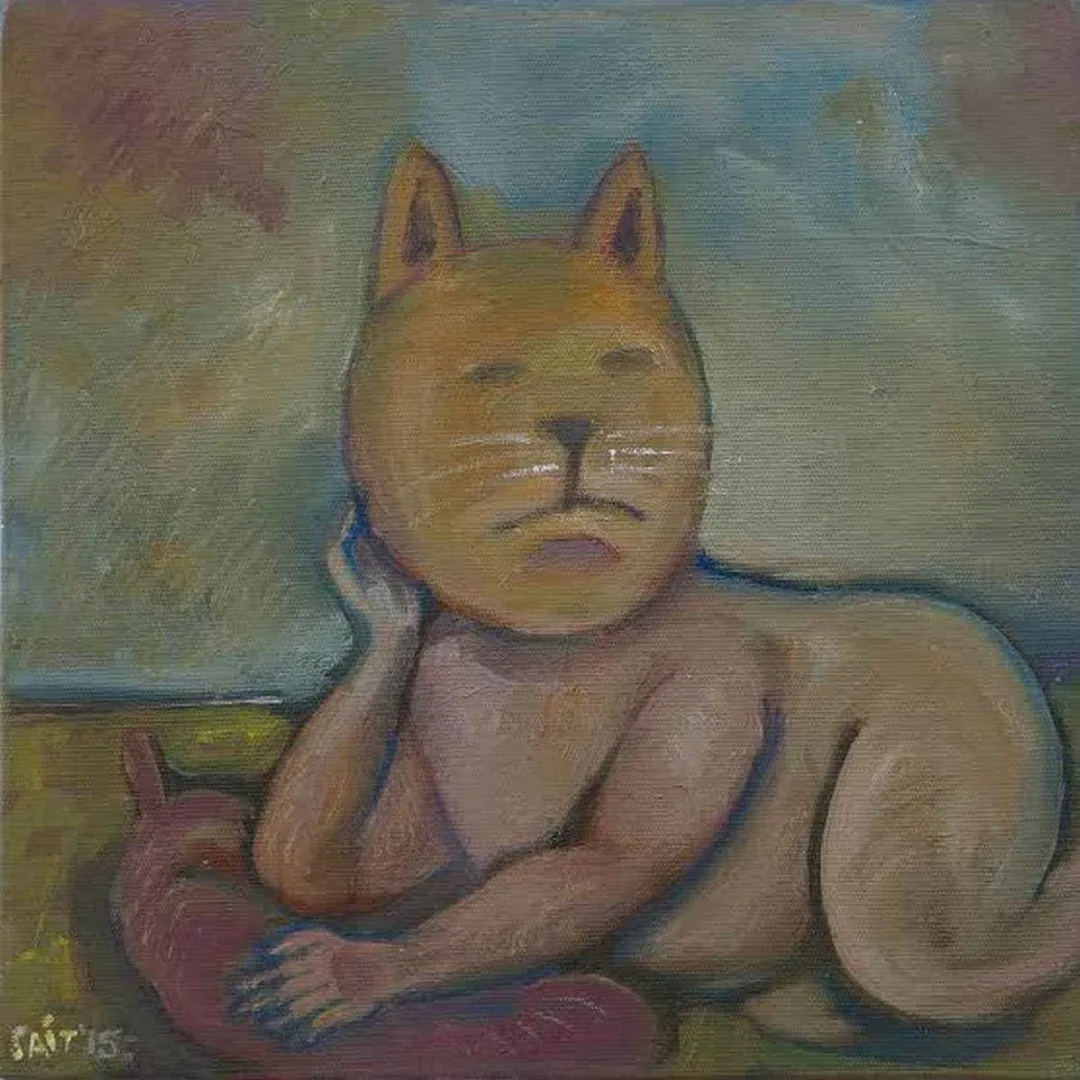 SAİT OKTAY — “nü-yav”, 2015 "nü-yav" eseri SAİT OKTAY tarafından 2015 yılında 25x25 cm ölçülerinde Tuval üzeri yağlı boya tekniği ile yapılmıştır.