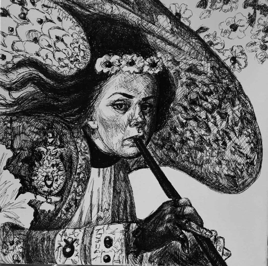 HATİCE BERRAK ÇİÇE — “Kainat Meleği”, 2015 "Kainat Meleği" eseri HATİCE BERRAK ÇİÇE tarafından 2015 yılında 25x25 cm ölçülerinde Tuval üzeri pilot kalem tekniği ile yapılmıştır.