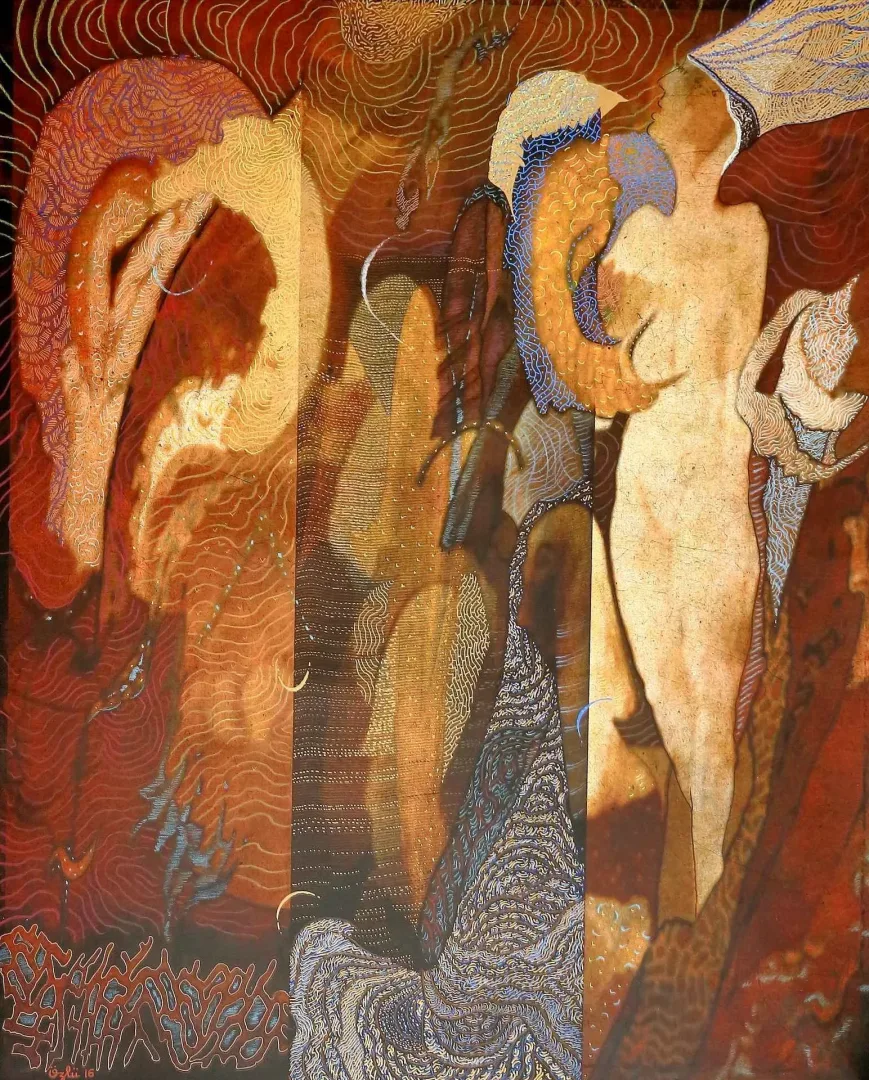 NECMETTİN ÖZLÜ — “Bir Rüya”, 2016 "Bir Rüya" eseri NECMETTİN ÖZLÜ tarafından 2016 yılında 100x80 cm ölçülerinde Tuval üzeri karışık teknik tekniği ile yapılmıştır.