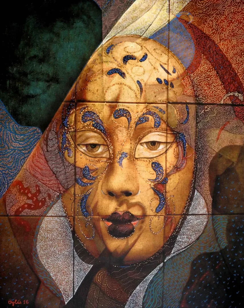 NECMETTİN ÖZLÜ — “Maskeli Kadın”, 2016 "Maskeli Kadın" eseri NECMETTİN ÖZLÜ tarafından 2016 yılında 100x80 cm ölçülerinde Tuval üzeri karışık teknik tekniği ile yapılmıştır.