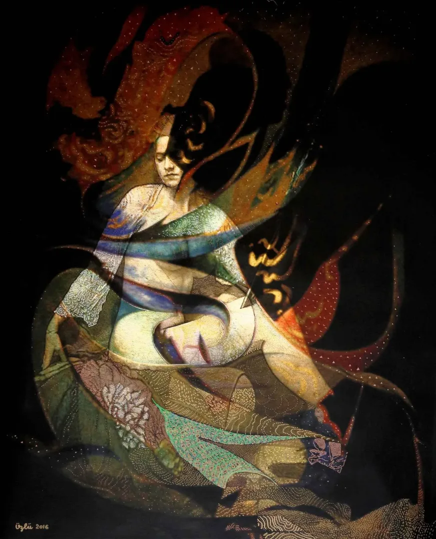 NECMETTİN ÖZLÜ — “Ay Işığında”, 2016 "Ay Işığında" eseri NECMETTİN ÖZLÜ tarafından 2016 yılında 100x80 cm ölçülerinde Tuval üzeri karışık teknik tekniği ile yapılmıştır.