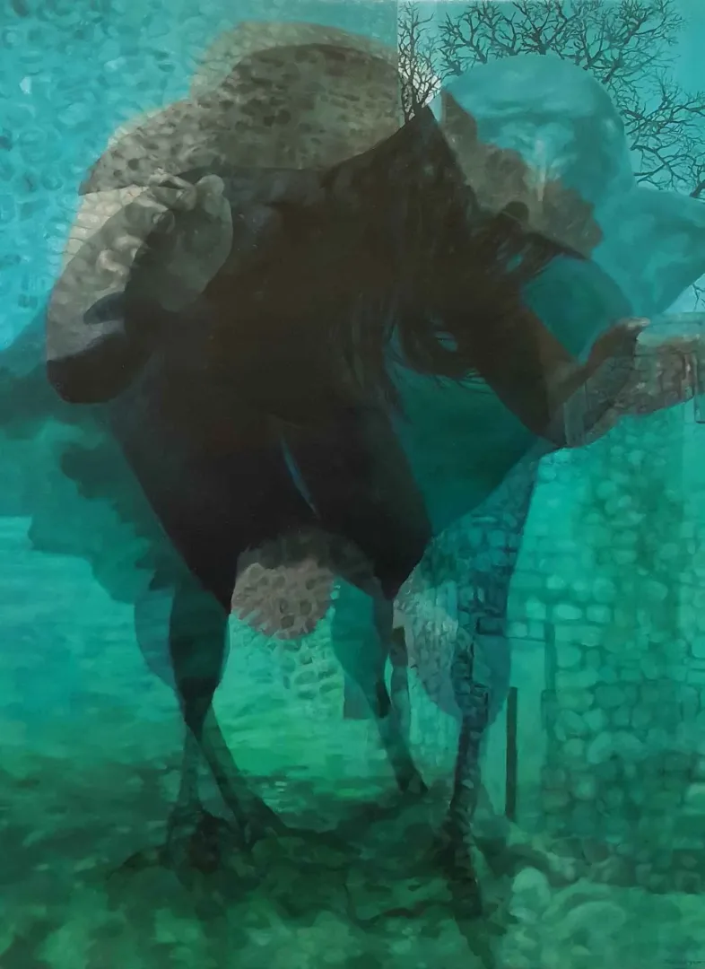 ZUHAL BAYSAR — “Dönüşüm”, 2016 "Dönüşüm" eseri ZUHAL BAYSAR tarafından 2016 yılında 180x140 cm ölçülerinde Tuval üzeri yağlı boya tekniği ile yapılmıştır.