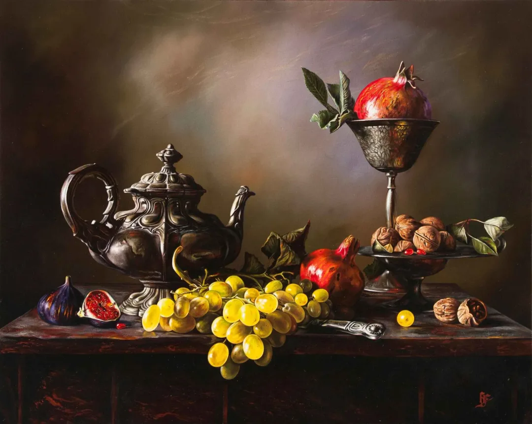 HÜSEYİN FEYZULLAH — “Natürmort”, 2016 "Natürmort" eseri HÜSEYİN FEYZULLAH tarafından 2016 yılında 80x100 cm ölçülerinde Tuval üzeri yağlı boya tekniği ile yapılmıştır.
