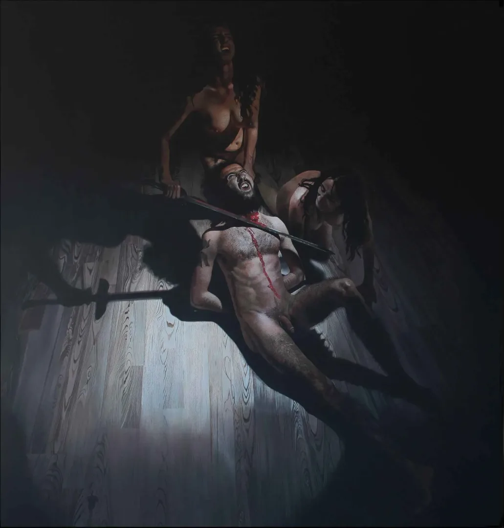 EMRAH EMİR — “Tahakkum”, 2015 "Tahakkum" eseri EMRAH EMİR tarafından 2015 yılında 170x160 cm ölçülerinde Tuval üzeri yağlı boya tekniği ile yapılmıştır.