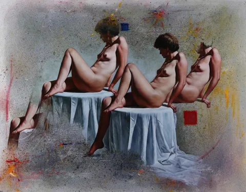 "Üç Güzeller" eseri HASAN SAYGIN tarafından 2002 yılında 146x114 cm ölçülerinde Tuval üzeri yağlı boya tekniği ile yapılmıştır.