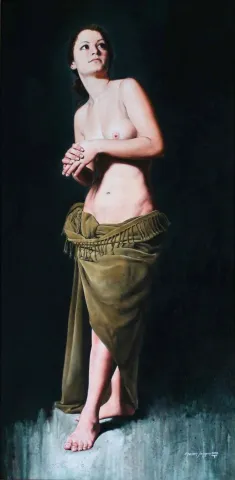 "Cindy" eseri HASAN SAYGIN tarafından 2012 yılında 100x50 cm ölçülerinde Tuval üzeri yağlı boya tekniği ile yapılmıştır.