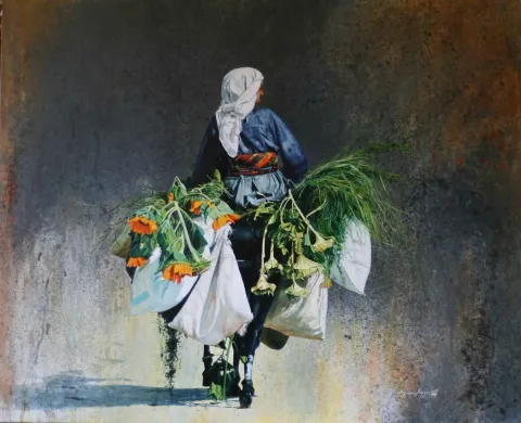 "Dönüş" eseri HASAN SAYGIN tarafından 2011 yılında 100x81 cm ölçülerinde Tuval üzeri yağlı boya tekniği ile yapılmıştır.