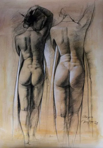 "Marjorie-2" eseri HASAN SAYGIN tarafından 2008 yılında 60x45 cm ölçülerinde Desen tekniği ile yapılmıştır.