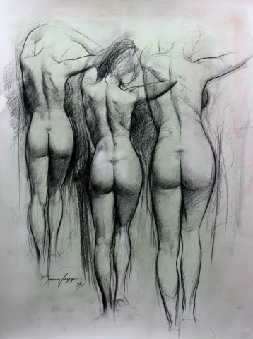 "Marjorie-3" eseri HASAN SAYGIN tarafından 2008 yılında 60x45 cm ölçülerinde Desen tekniği ile yapılmıştır.