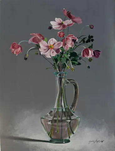 "Japon Anemonu" eseri HASAN SAYGIN tarafından 2016 yılında 61x46 cm ölçülerinde Tuval üzeri yağlı boya tekniği ile yapılmıştır.